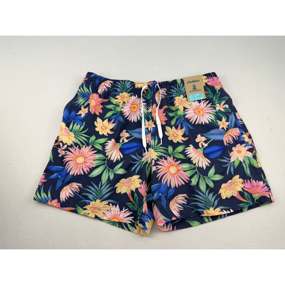 Chubbies Mens XL Swim Trunks 5.5 Inseam 2-in-1 Liner Navy Tropical Floral Shorts